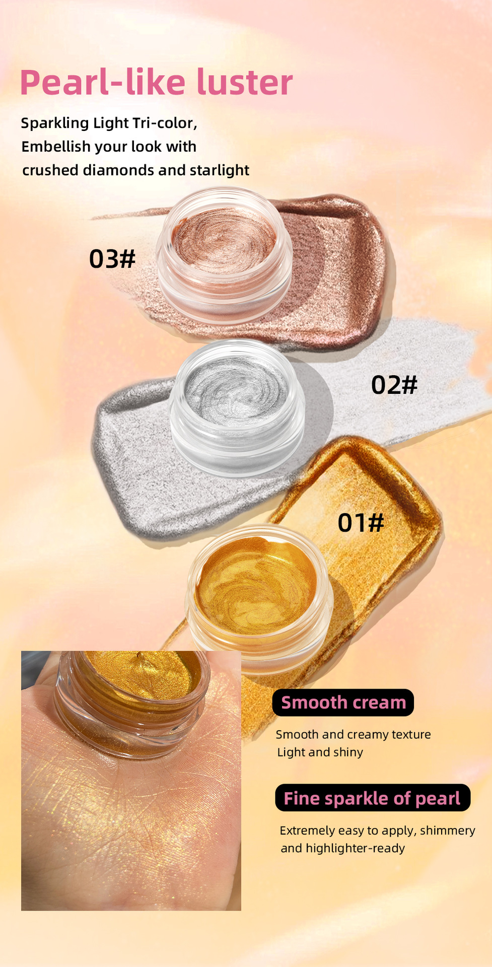 QIBEST Cross-border Sparkling High-Gloss Cream: Natural pearlescent facial contouring, full-body brightening, contour modification, High-gloss makeup Specification drawing