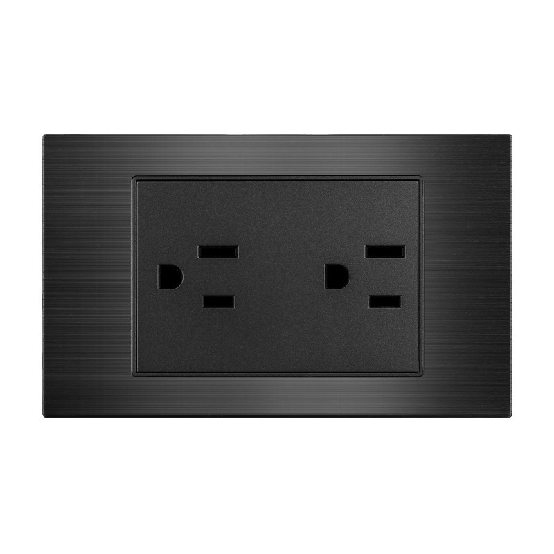 Aluminio cepillado negro estilo americano 15A enchufe de conmutación 110V cubierto 118 Taiwán enchufe de pared panel vietnamita