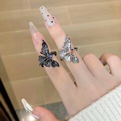 新款小眾極簡銀杏天翼暗黑鋯石開口戒指ins復古百搭時尚個性指環