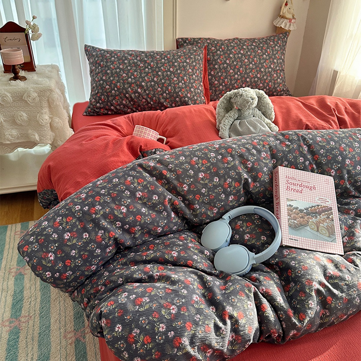A clase madre y bebé cuatro piezas de ropa de cama doble hilo sábanas cubierta dormitorio único tres piezas de ropa de cama Kasa super suave ~