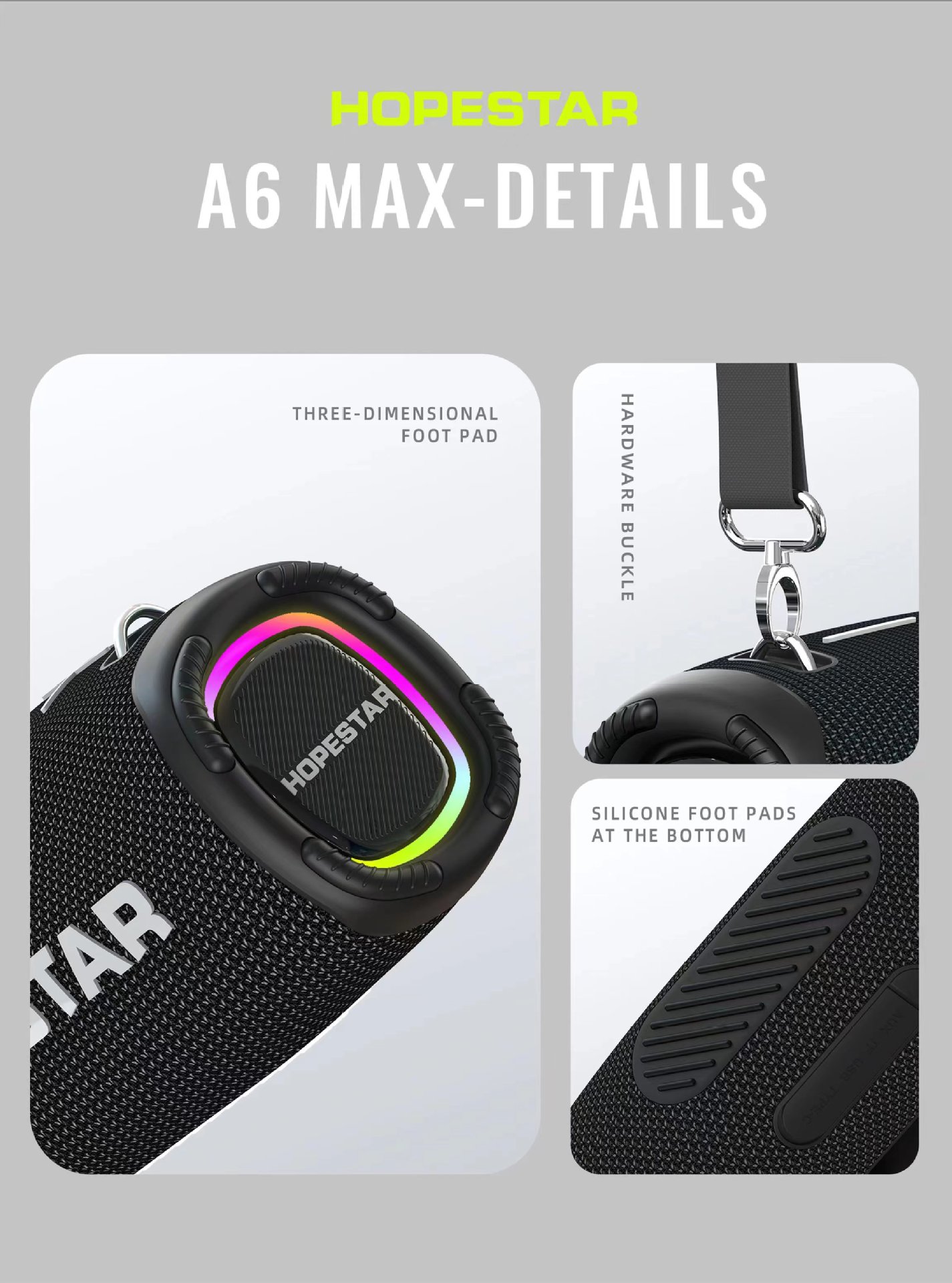 На открытом воздухе A6MAX мощностью 80W портативный портативный усилитель bluetooth с бумбоксом для домашнего караоке RGB pic 4