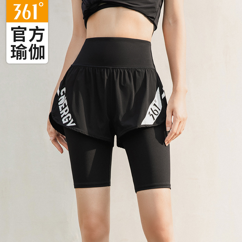 361瑜伽褲女夏薄款騎行褲外穿五分健身短褲瑜伽服假兩件運動短褲