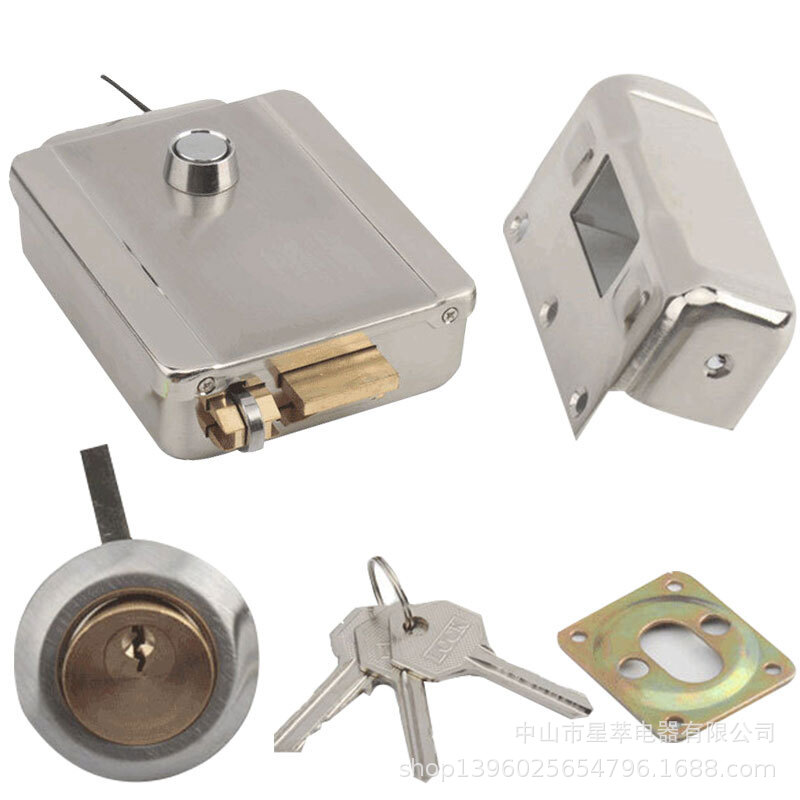 供应铁拉丝电控锁 大门锁 楼宇门锁 防盗门锁 按钮式开锁 单头