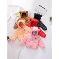 Короткая детская одежда на хлопковой подкладке для осени и зимы, куртки с мультяшными ушками для детей маленького и среднего размера, новые куртки для мужчин и женщин, детская одежда на пуховой подкладке.