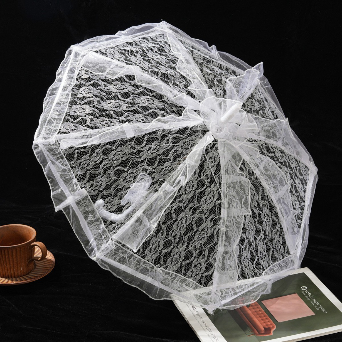 Single-Layer Lace Decorative Umbrella Wedding Flower Girl Photography Prop Umbrella Solid Color Lace Woven Dance Umbrella Court-Style Parasol