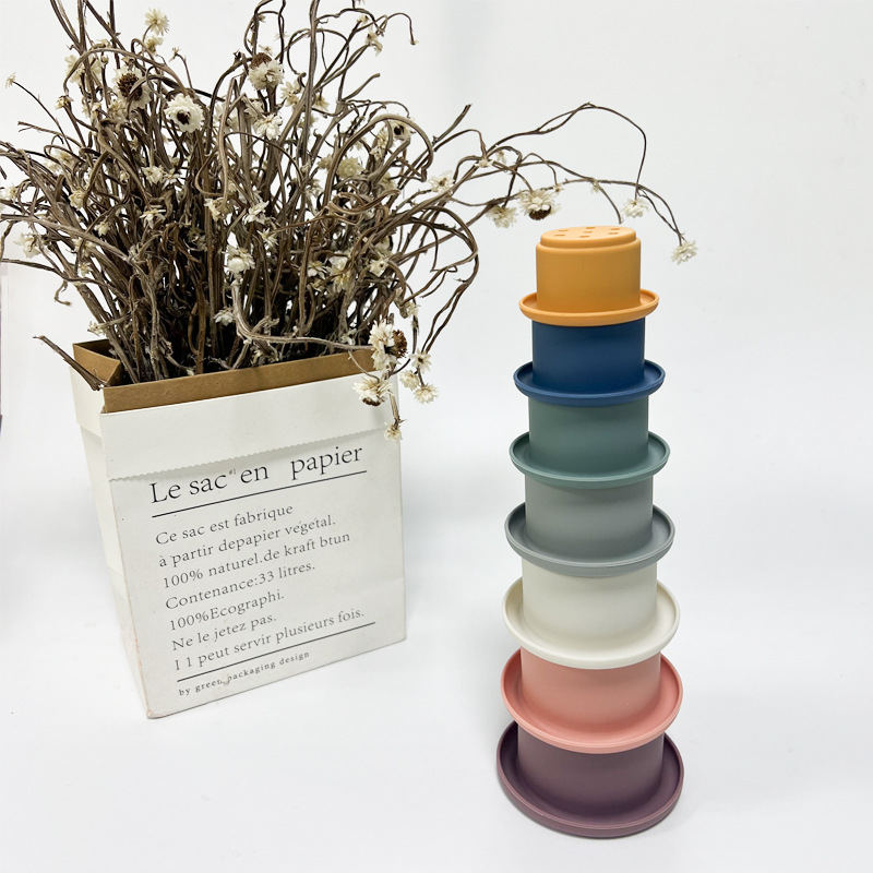 Venta directa de fábrica de vasos apilables para bebés, juguetes interactivos de apilamiento, vasos encajables, juguetes educativos de silicona platino para niños