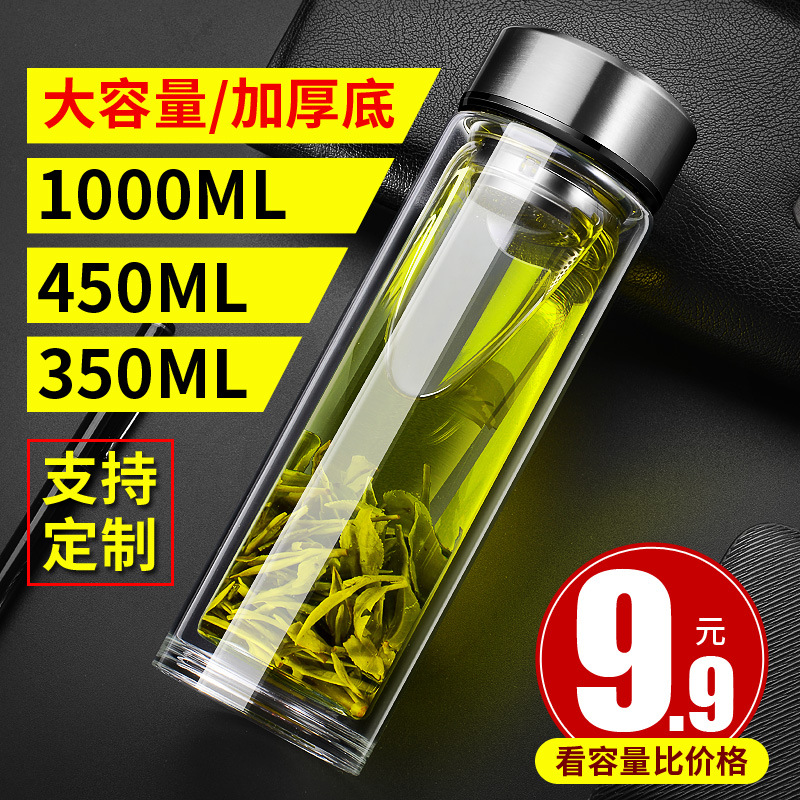 High Borosilicate Glass High Temperature Resistant Double-Layer Glass Wholesale Double-Layer Insulated Glass Tea Cup Glass with Printing