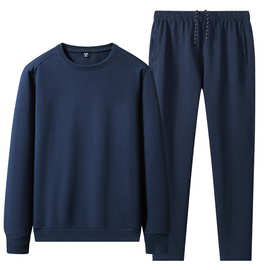 秋季新款95棉长袖长裤套装男休闲运动宽松大码套头卫衣两件套男