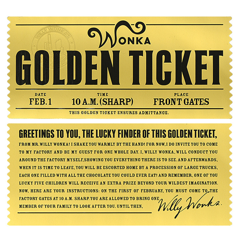 Manufacturer Wholesale Charlie and the Chocolate Factory Wonka Chocolate Vouchers Plastic Gold Foil Cards
