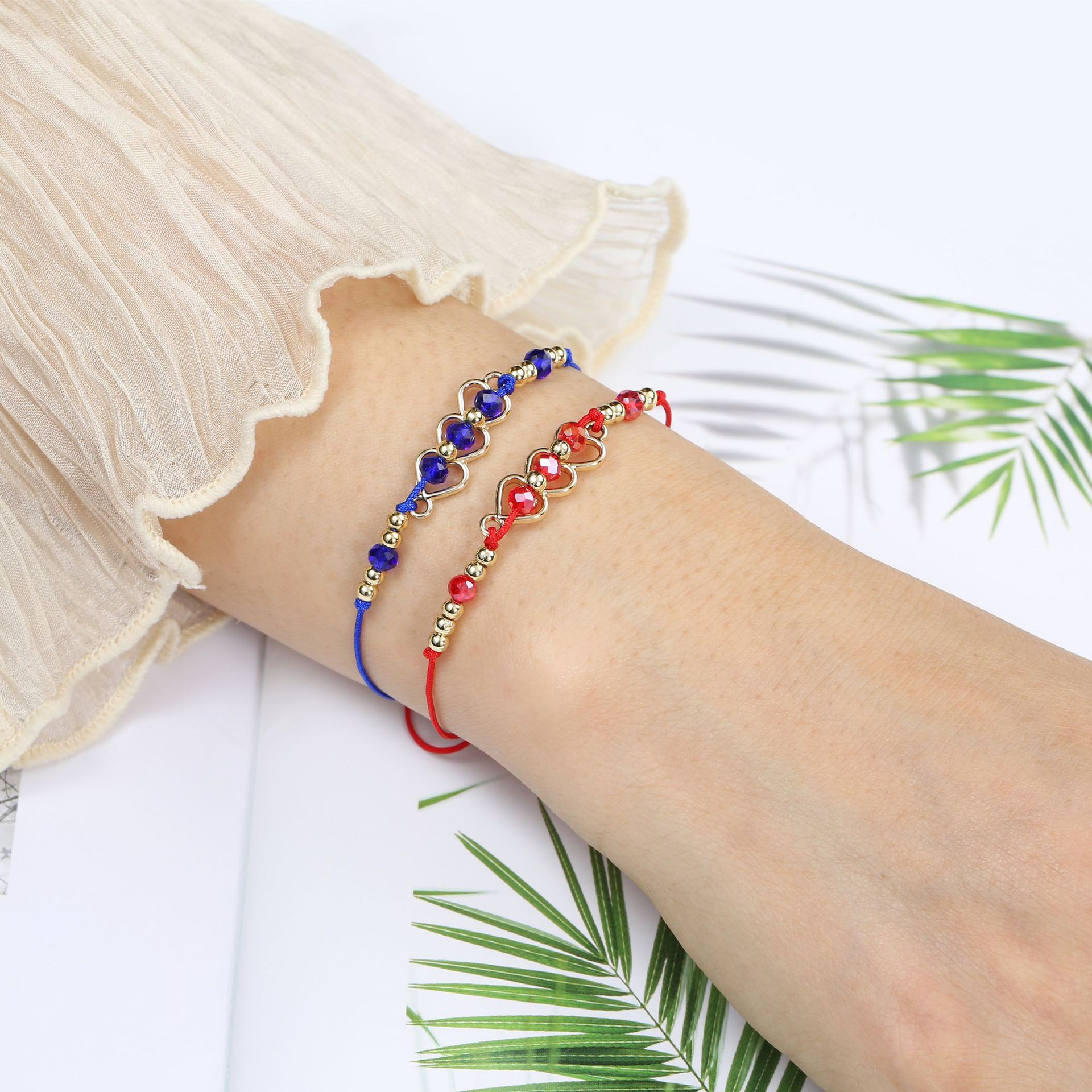 24g Weight Bracelets Classification 1 Set Quantity Simple Style Heart Shape Beaded Alloy Rope Knitting Women's Bracelets