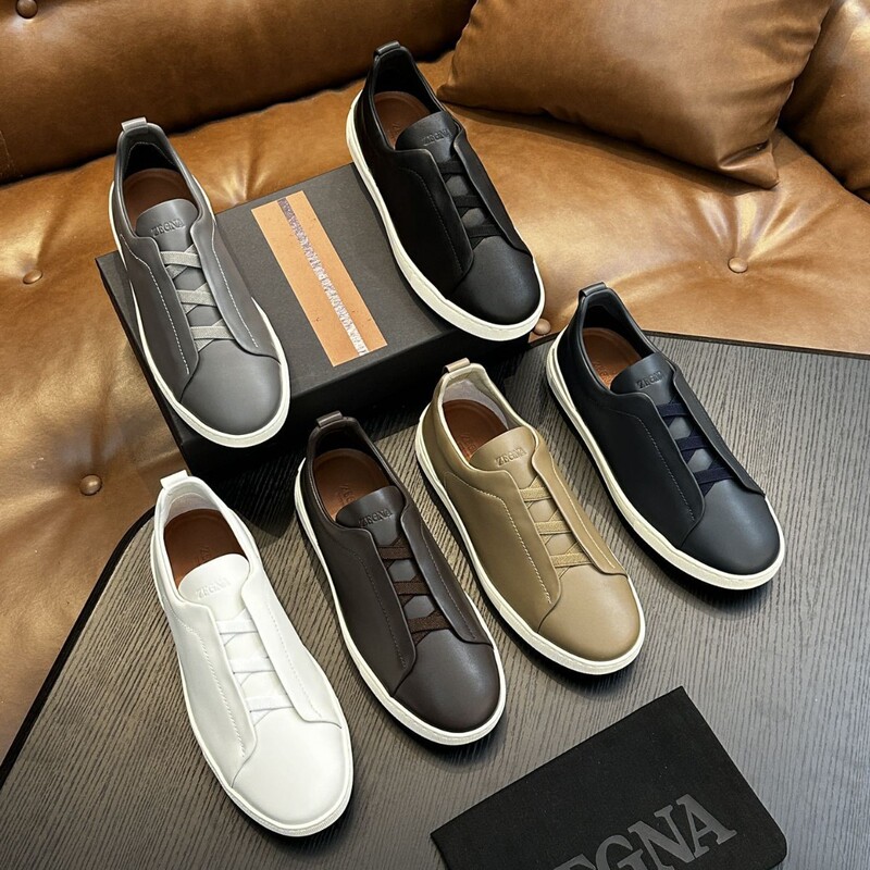 European Station's New High-End Genuine Leather Sports Shoes, Casual White Shoes, Lightweight and Breathable Cross-Elastic Slip-On Shoes