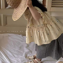 麦田季24夏季新款韩国童装女童飞袖衬衫公主娃娃衫儿童短袖衬衫衣