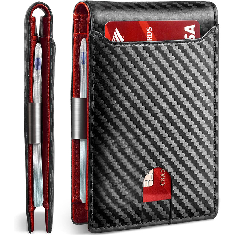 Cartera de hombre de alto nivel, bolso de tarjeta de cuero transfronterizo, bolso de tarjeta multiplaza, bolso de cuero RFID de fibra de carbono