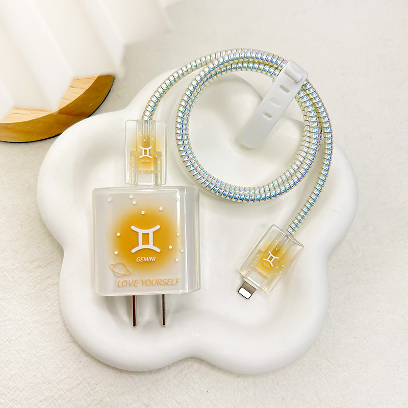 Funda protectora para cargador Apple de 20W, cubierta para cabezal de cargador de carga rápida de 18W, clip para cable, protector de cable, creativo con los doce signos del zodiaco.