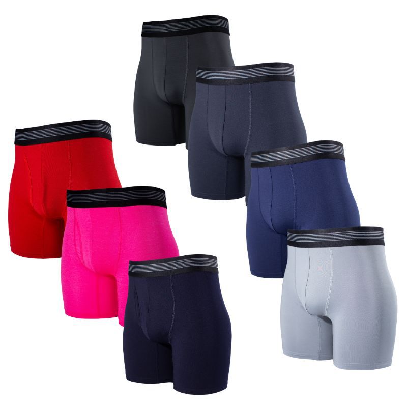 European Style Long Men's Boxer Briefs Solid Color Elastic Breathable Comfortable Mid-Waist Underwear for All Seasons Large Size Sports