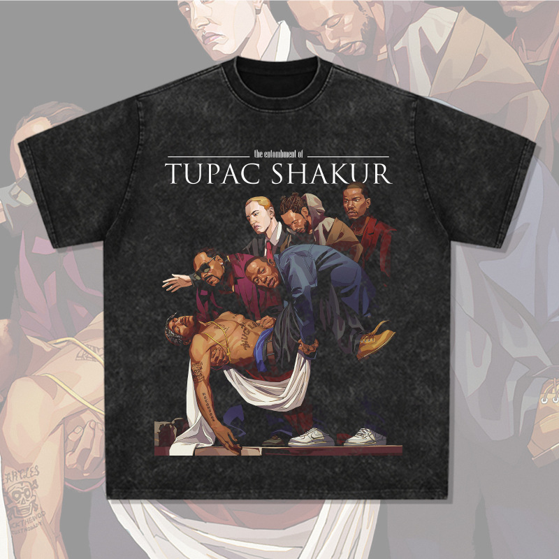 Homage Tupac Shaker 2Pac Tupac Distressed Printed Short-Sleeved T-Shirt Loose European and American High Street Tee