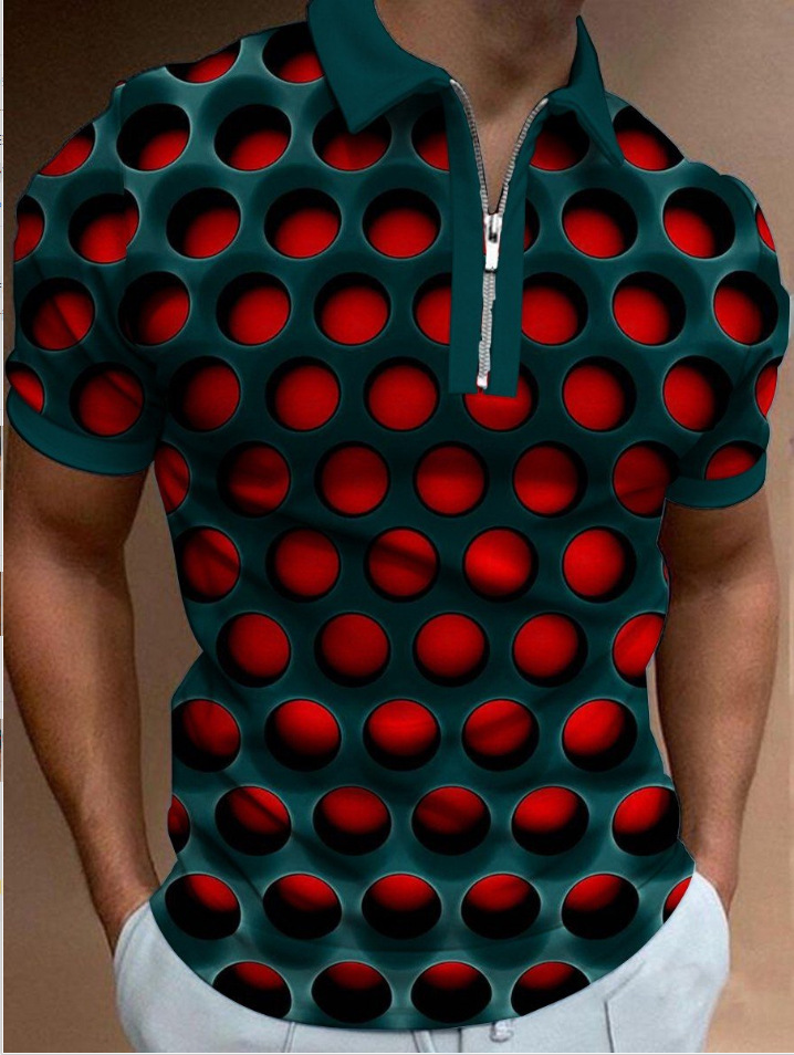 Camiseta Polo de Manga Corta con Cierre y Estampado 3D Informal para Hombre, Nueva Colección de Primavera para Exportación