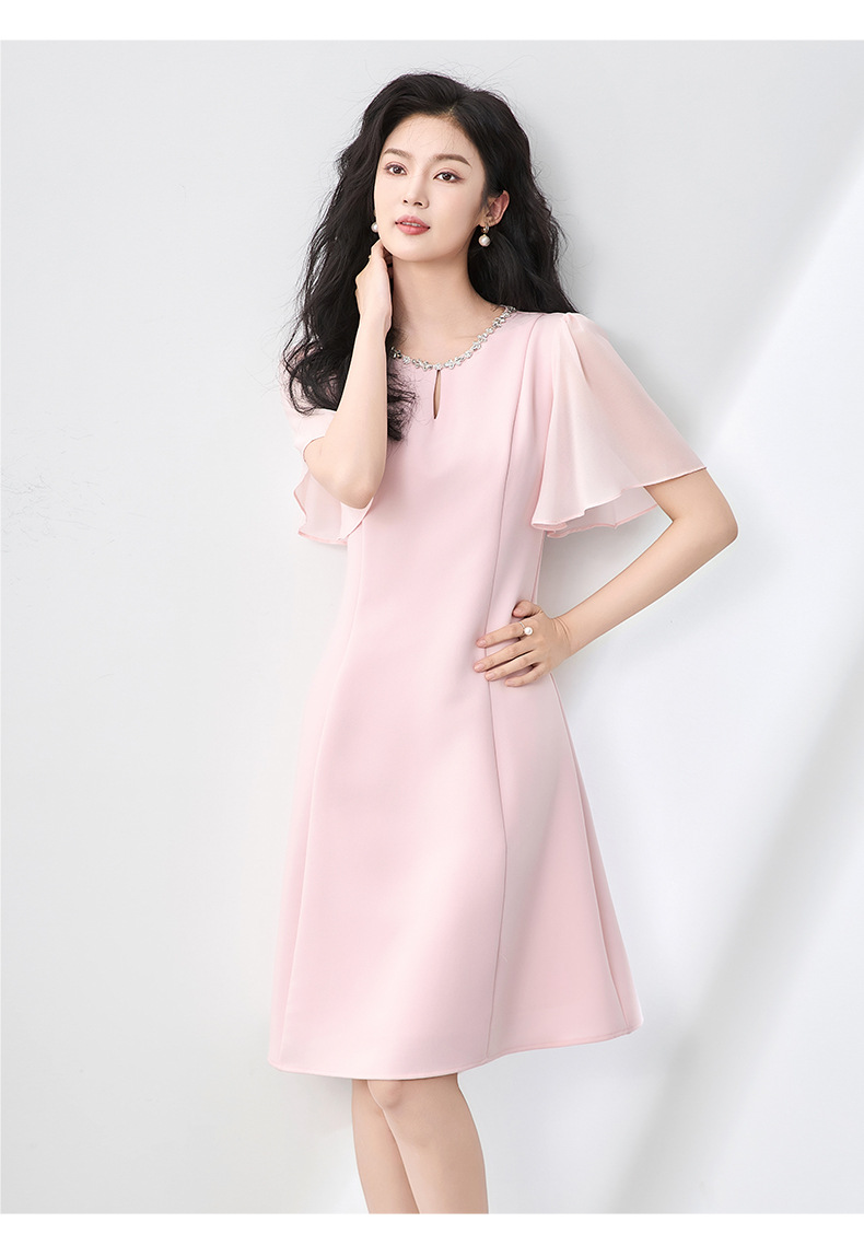 Váy liền tay lá sen đính kim cương cổ tròn thiết kế sang trọng ôm dáng — Màu đen chi tiết 13