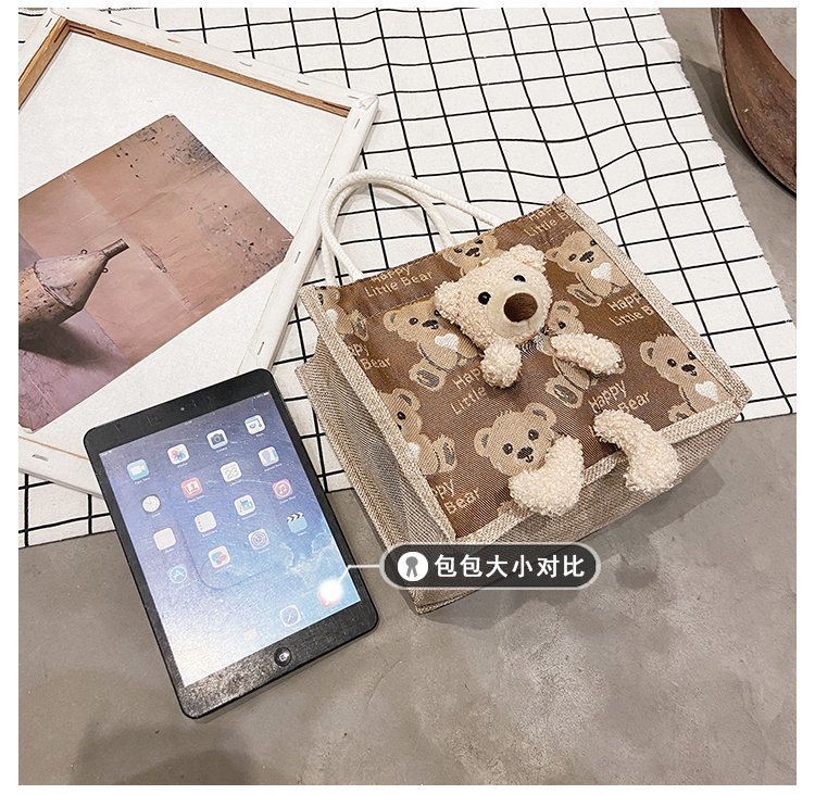 Portable lunch box, canvas bag 2021 new Korean version Instagram college student class bear tote bag undefined