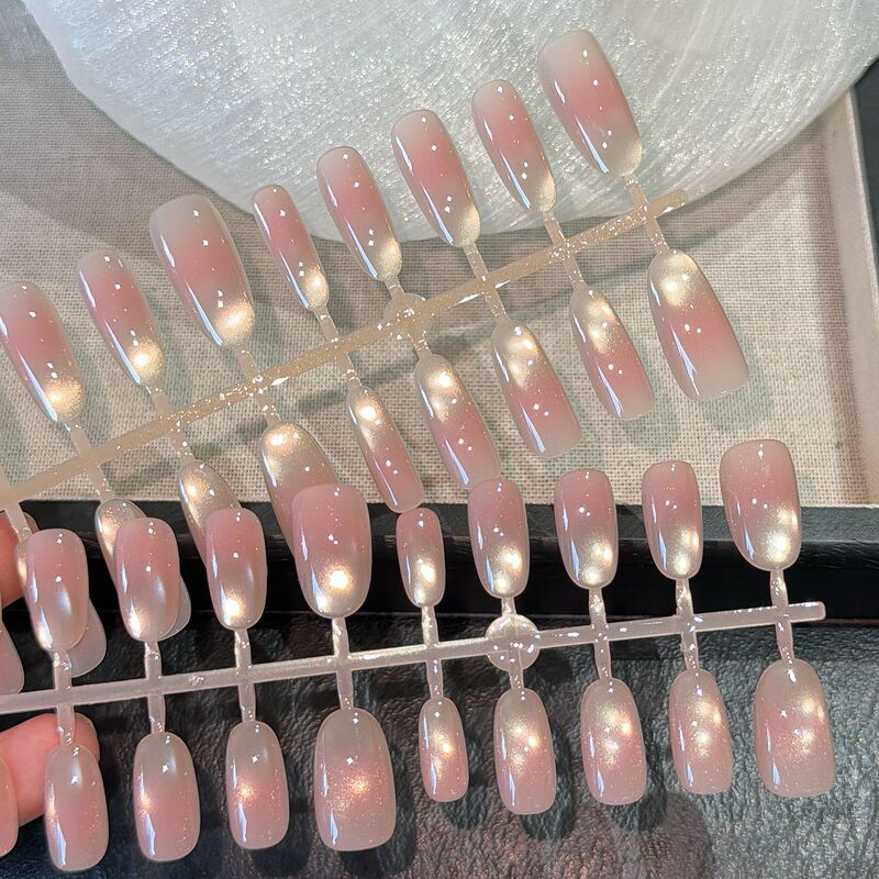 New Style Lucky Golden Blush Light-Chasing Cat Eye Whitening Wearable Nails Autumn and Winter Gentle Wearable Nails Pre-Made Nails Wholesale