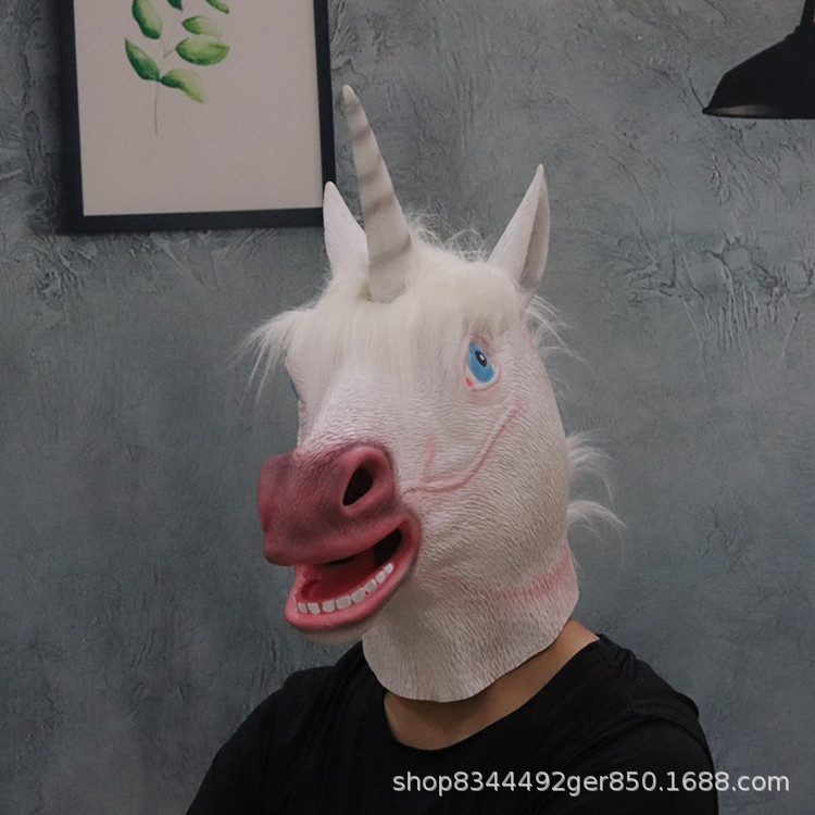 Unicornio cabeza de caballo máscara látex animal tocado bola Halloween bar TikTok accesorios rendimiento