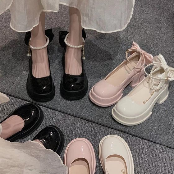 Evening Dadong Shoes Women's 2025 New French High Heels Thick Heel White Mary Jane Shoes Thick Sole Small Leather Shoes