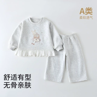 婴儿A类无骨套装春秋可爱卡通小熊女宝宝甜美卫衣居家女童两件套
