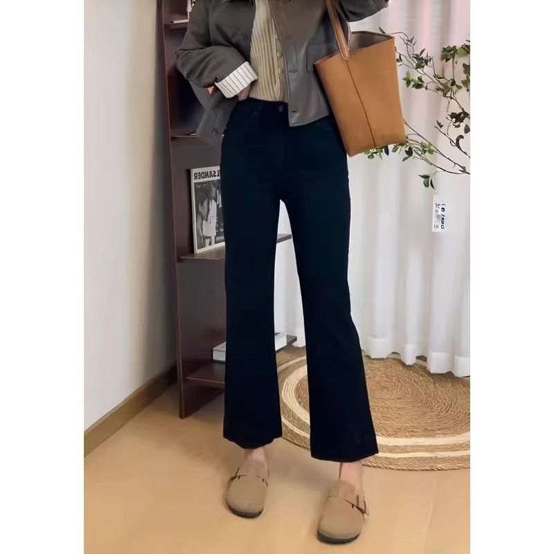 Black Micro-pants Women's Small 2024 Spring and Autumn High Waist plus size Pear-shaped Body Nine-horn Denim Pants