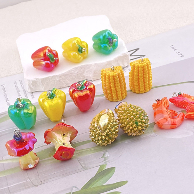 55g Weight Pendant Jewelry Making Type 31*20mm, 32*24mm Jewelry Making Size DIY Jewelry Accessories Classification 10 PCS/Package Quantity Resin Material Durian, Corn, Shrimp Pattern All Seasons Season Cute Style 10 PCS/Package 31*20mm 32*24mm Resin Durian Corn Shrimp Pendant 7