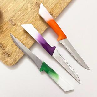 Factory Direct Supply Steak Knife Gradient Color Plastic Handle Stainless Steel Fruit Knife Serrated Knife Kitchen Knife Western Food Knife