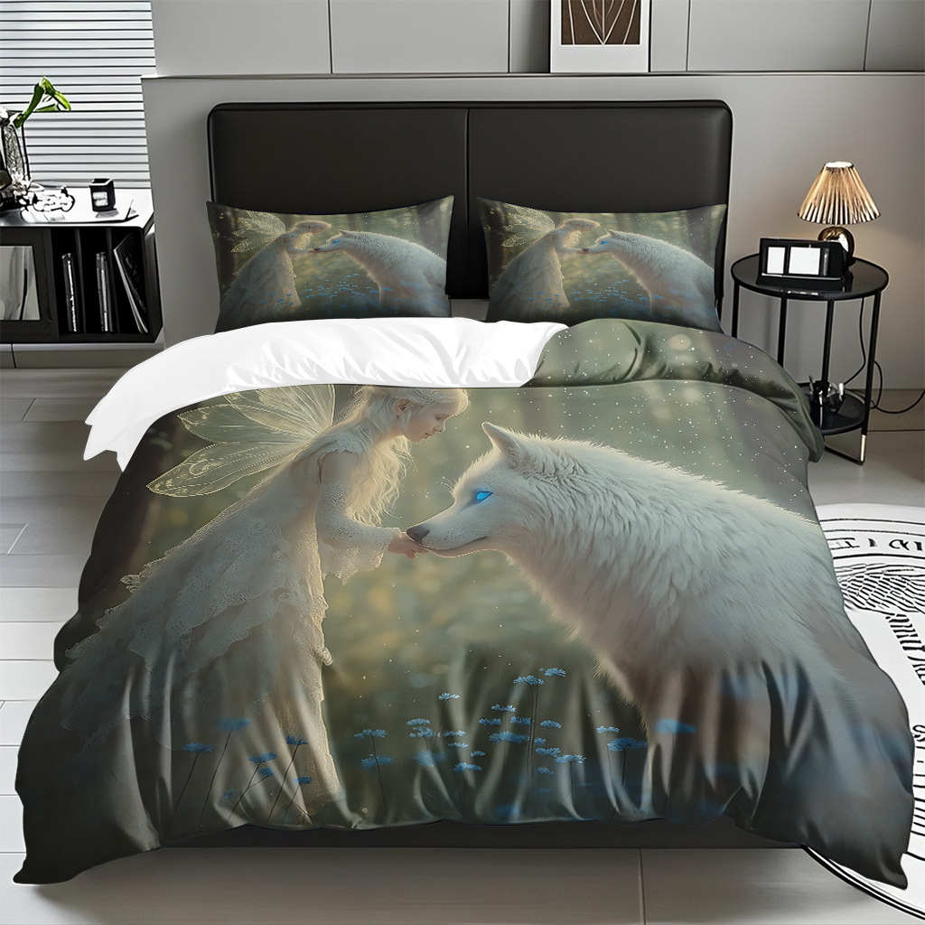 Impresión digital de patrón de lobo abrasivo conjunto de edredón suave transfronterizo pro-piel TEMU JIT venta directa de fábrica preferida