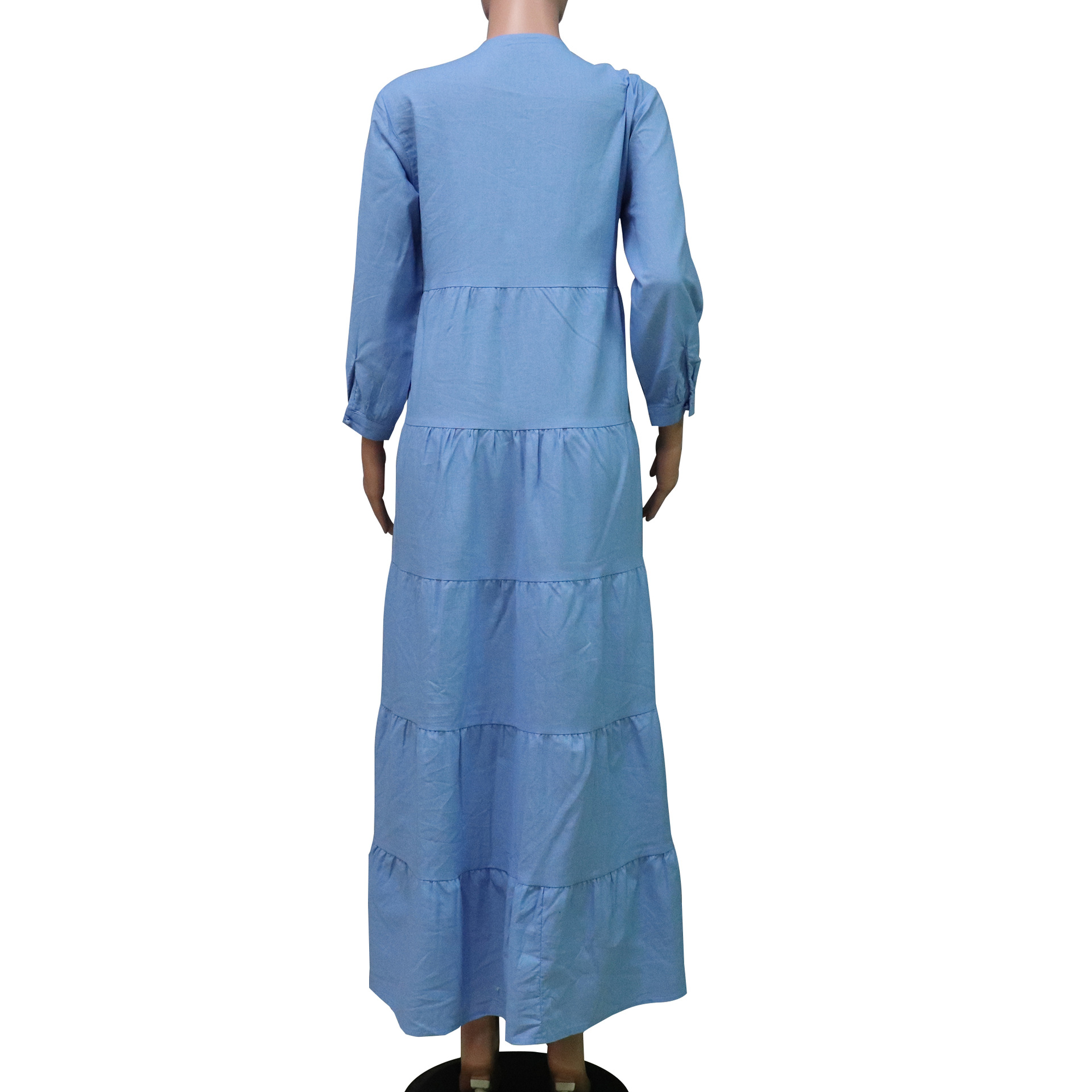 Böhmisches V-ausschnitt Langarm Kleid Aus Baumwolle Und Leinen_voghion.com