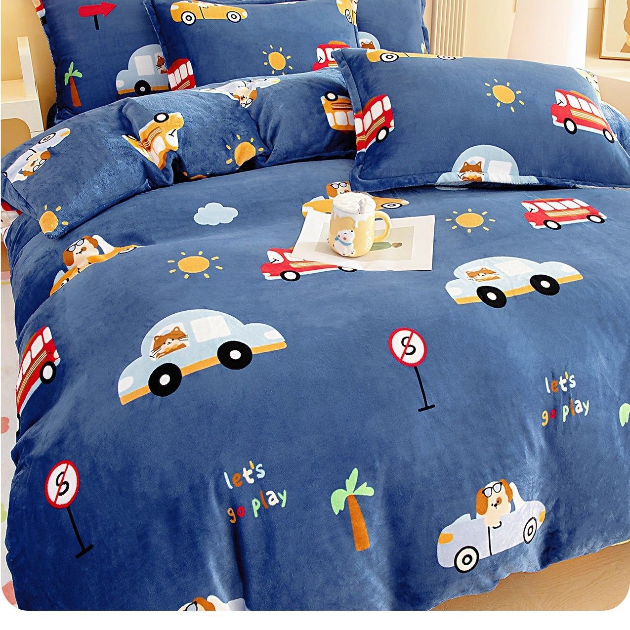 Invierno más cubierta de edredón de una sola pieza niños caricaturas niños cálidos flange coral edredón cubierta de edredón de una persona