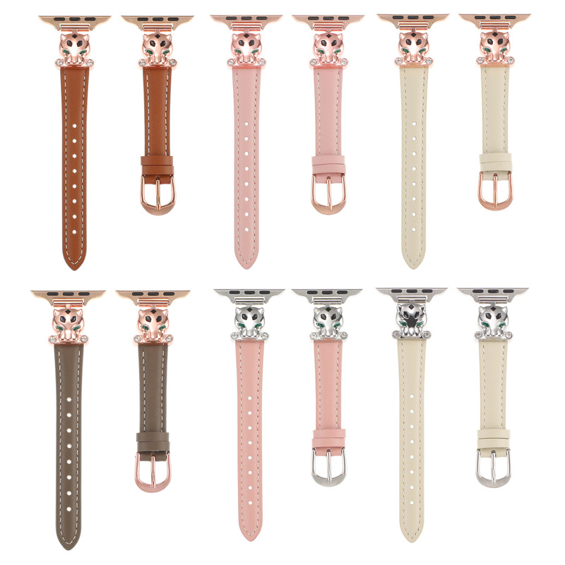 For Apple Watch S10 Leopard Head Plain Leather iwatch1098765SE Wristband