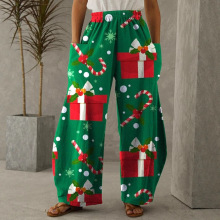 厂家跨境新款热卖欧美女装 圣诞节数码印花宽松潮流灯笼裤阔腿长