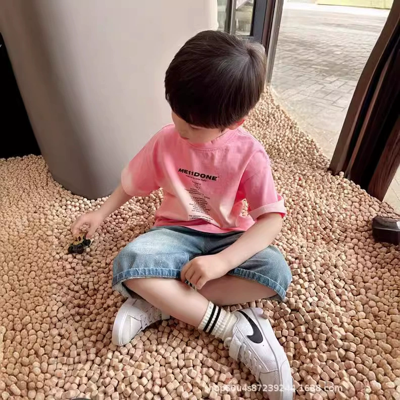 Fuchsia summer children's fashionable T-shirt for boys, gradient, western style, internet celebrity