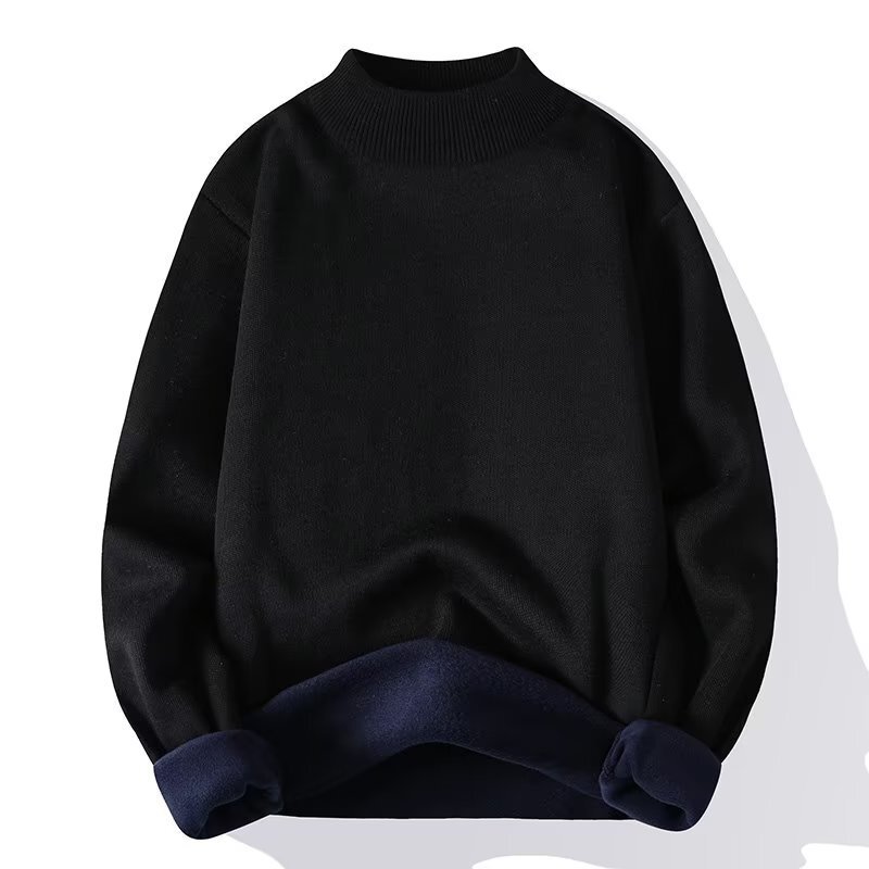 Men's All-In-One Fleece Sweater for Autumn and Winter, Thickened and Warm, Loose Fit, Half-Turtleneck Knitwear, Affordable Base Layer