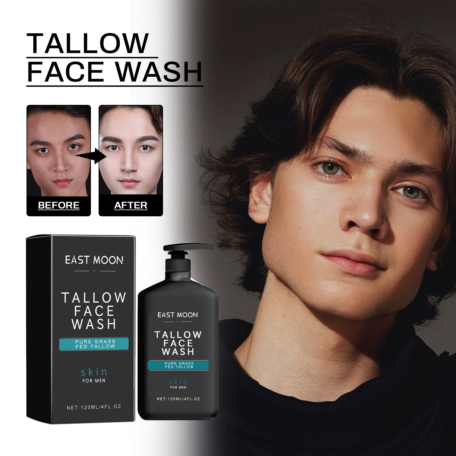 EAST MOON мужское ежедневное очищающее средство для лица глубоко очищает, освежает и укрепляет поры кожи, увлажняет и отбеливает