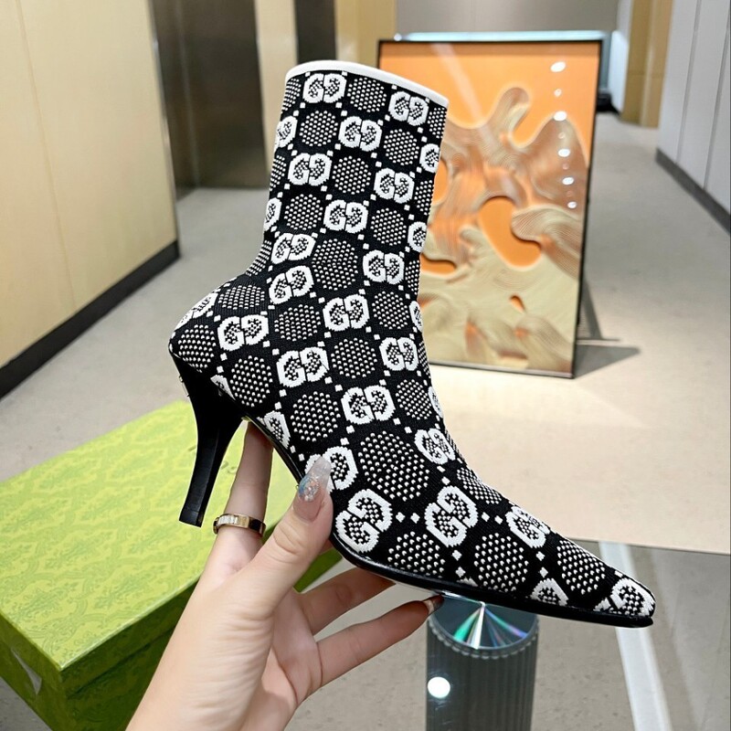High-end foreign trade European and American G-brand autumn and winter new model stiletto heel classic pattern pointed toe high heel 8inch fashion boots High-end foreign trade European and American G-brand autumn and winter new model stiletto heel classic pattern pointed toe high heel 8inch fashion boots