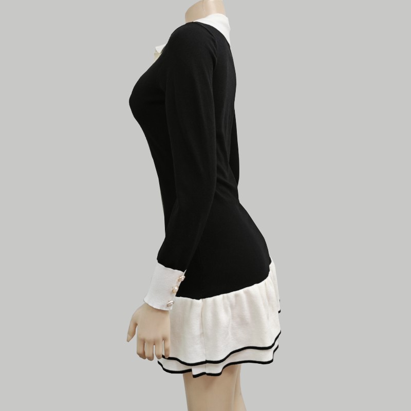 Women's Dress With Bow Tie Ruffle And Pearl Buttons Small Fit_voghion.com