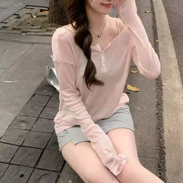 Long-sleeve, summer thin sweater, backless, 2024 years, oversize, sun protection