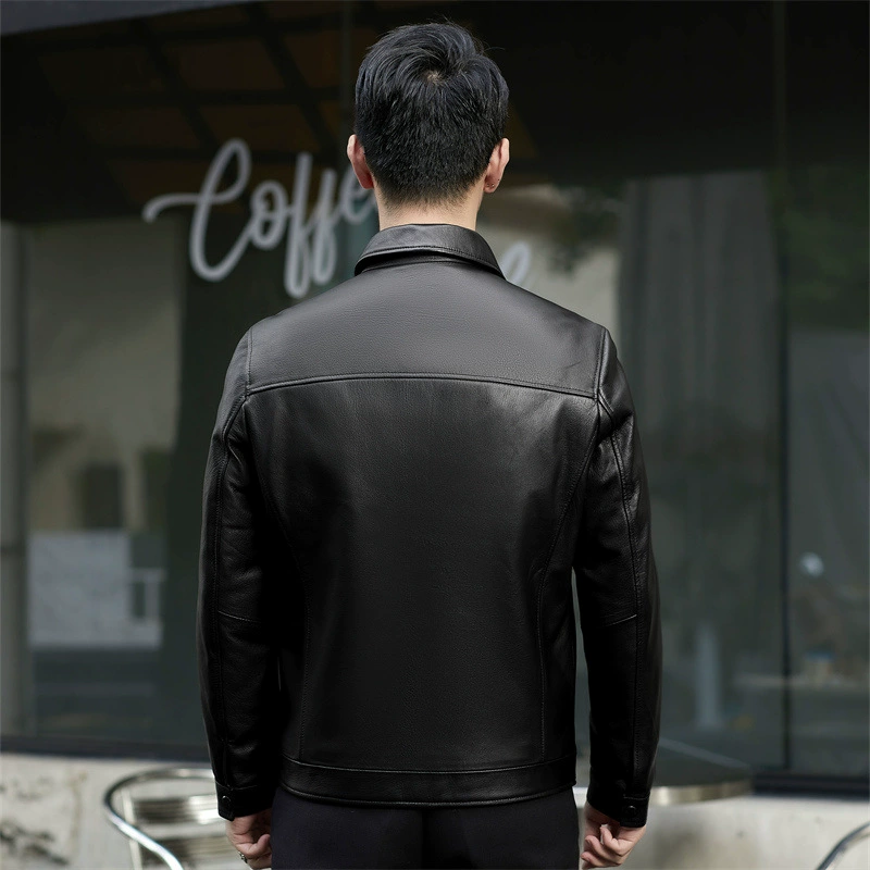 Liner with down, jacket, genuine leather, increased thickness, for middle age, 2024 years