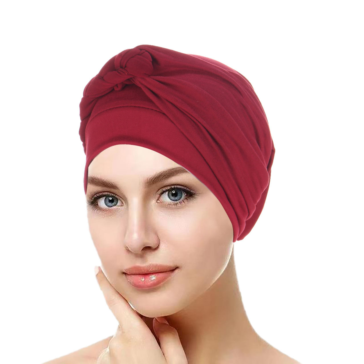 Kadınlar için elastik nefes alabilen ve kullanışlı başörtüsü şapka düz renk örgülü şapka Müslüman moda kazak şapka stokta_voghion.com