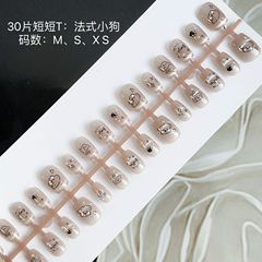 30片手工穿戴美甲短短T法式小狗百搭ins風可拆卸穿戴美甲甲片
