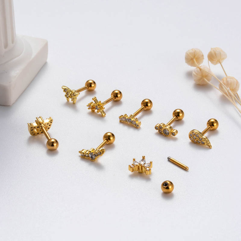 2 KOMADA Debeli nehrđajući čelik s mikro umetnutim cirkonom, maska za piercing kostiju s vijkom, kuglasti nokat za uho s uvijenim vijkom_voghion.com