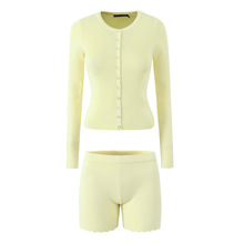 2024早秋新款欧美风针织两件套性感修身圆领上衣+低腰包臀短裤