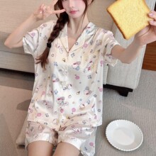 夏季新款睡衣女可爱卡通凯蒂猫印花日系开衫短袖短裤家居服可外穿