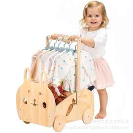 跨境木质新生儿衣服收纳架实木儿童淋浴玩具存储架手提式衣服篮