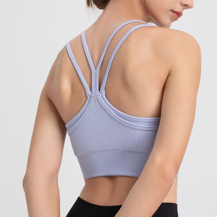 Falso de dos piezas correa de hombro delgada belleza de espalda ropa interior deportiva femenina a prueba de choque correr yoga ropa de fitness chaleco bra image 2