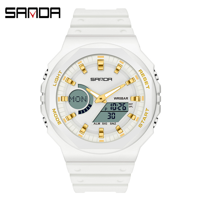 SANDA 6016 deportes reloj electrónico sincronización octogonal placa luminosa alarma cinta juvenil reloj